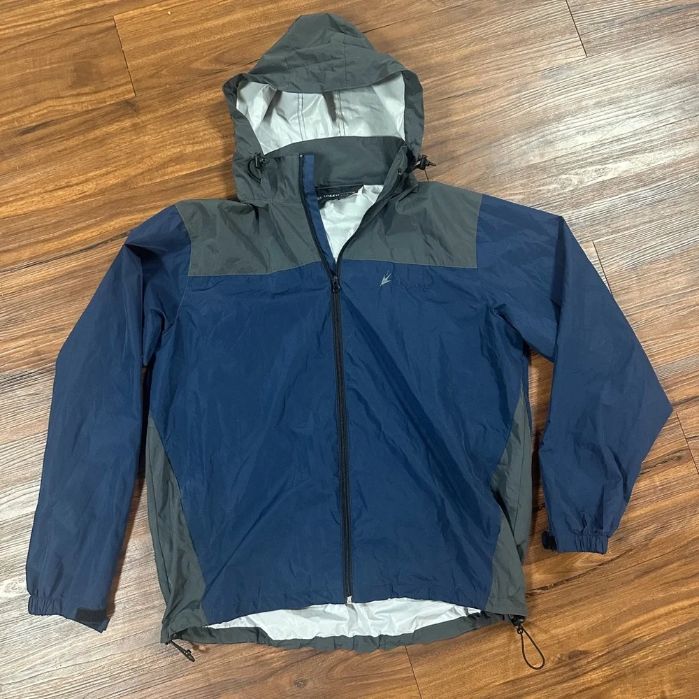 Frogg Toggs M/L Blue Gray Lightweight Hooded Rain Jacket Packable Outdoor Unisex - Picture 3 of 4